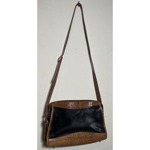 CHARTER CLUB Crossbody Black & Brown Shoulder Purse Pebbled Leather Handbag Bag